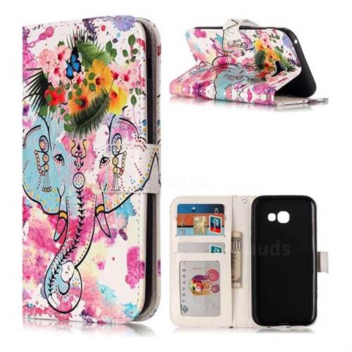Flower Elephant 3D Relief Oil PU Leather Wallet Case for Samsung Galaxy A5 2017 A520