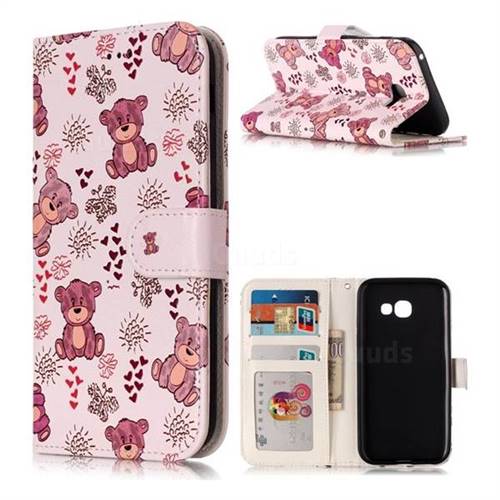 Cute Bear 3D Relief Oil PU Leather Wallet Case for Samsung Galaxy A5 2017 A520