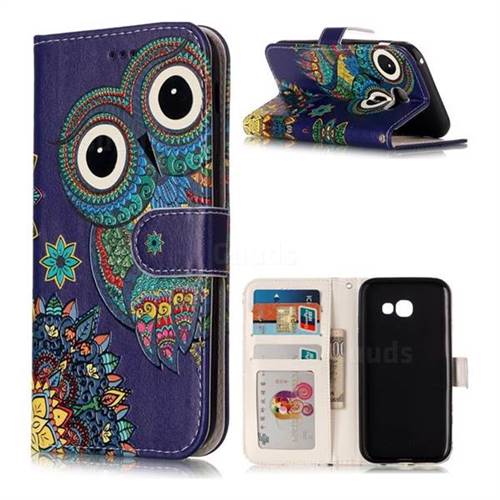 Folk Owl 3D Relief Oil PU Leather Wallet Case for Samsung Galaxy A5 2017 A520