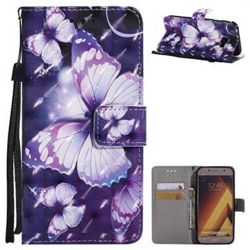 Violet butterfly 3D Painted Leather Wallet Case for Samsung Galaxy A5 2017 A520