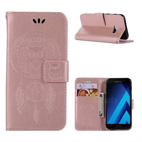 Intricate Embossing Owl Campanula Leather Wallet Case for Samsung Galaxy A5 2017 A520 - Rose Gold