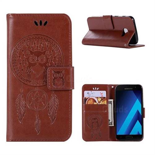 Intricate Embossing Owl Campanula Leather Wallet Case for Samsung Galaxy A5 2017 A520 - Brown