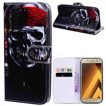 Skull Head 3D Relief Oil PU Leather Wallet Case for Samsung Galaxy A5 2017 A520