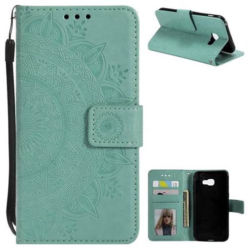 Intricate Embossing Datura Leather Wallet Case for Samsung Galaxy A5 2017 A520 - Mint Green