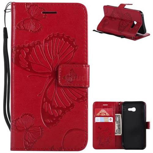 Embossing 3D Butterfly Leather Wallet Case for Samsung Galaxy A5 2017 A520 - Red