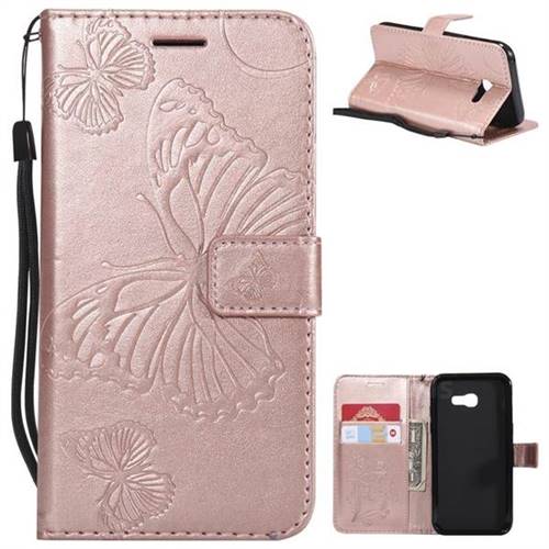 Embossing 3D Butterfly Leather Wallet Case for Samsung Galaxy A5 2017 A520 - Rose Gold