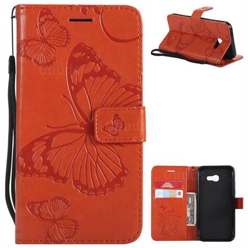 Embossing 3D Butterfly Leather Wallet Case for Samsung Galaxy A5 2017 A520 - Orange