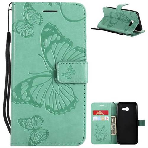 Embossing 3D Butterfly Leather Wallet Case for Samsung Galaxy A5 2017 A520 - Green