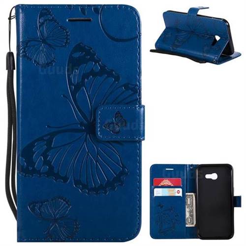 Embossing 3D Butterfly Leather Wallet Case for Samsung Galaxy A5 2017 A520 - Blue