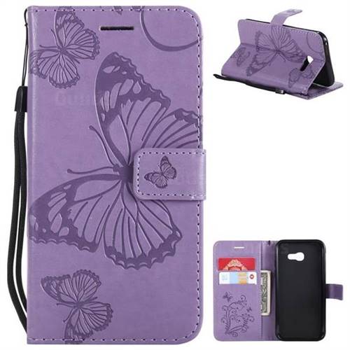 Embossing 3D Butterfly Leather Wallet Case for Samsung Galaxy A5 2017 A520 - Purple