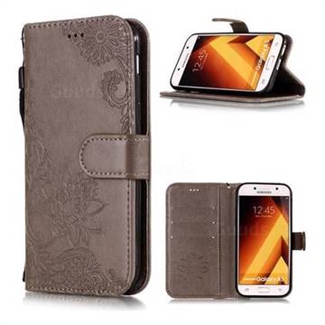 Intricate Embossing Lotus Mandala Flower Leather Wallet Case for Samsung Galaxy A5 2017 A520 - Gray