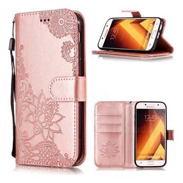 Intricate Embossing Lotus Mandala Flower Leather Wallet Case for Samsung Galaxy A5 2017 A520 - Rose Gold