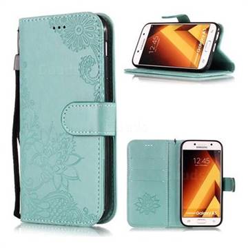 Intricate Embossing Lotus Mandala Flower Leather Wallet Case for Samsung Galaxy A5 2017 A520 - Green