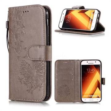 Intricate Embossing Dandelion Butterfly Leather Wallet Case for Samsung Galaxy A5 2017 A520 - Gray
