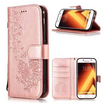 Intricate Embossing Dandelion Butterfly Leather Wallet Case for Samsung Galaxy A5 2017 A520 - Rose Gold