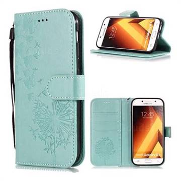 Intricate Embossing Dandelion Butterfly Leather Wallet Case for Samsung Galaxy A5 2017 A520 - Green