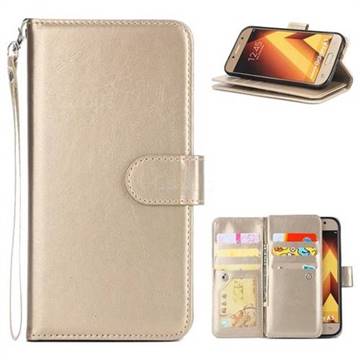 9 Card Photo Frame Smooth PU Leather Wallet Phone Case for Samsung Galaxy A5 2017 A520 - Golden