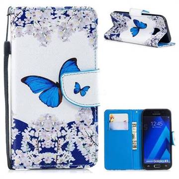 Blue Butterfly PU Leather Wallet Phone Case for Samsung Galaxy A5 2017 A520