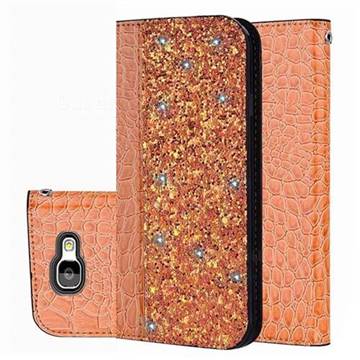 Shiny Crocodile Pattern Stitching Magnetic Closure Flip Holster Shockproof Phone Cases for Samsung Galaxy A5 2017 A520 - Gold Orange