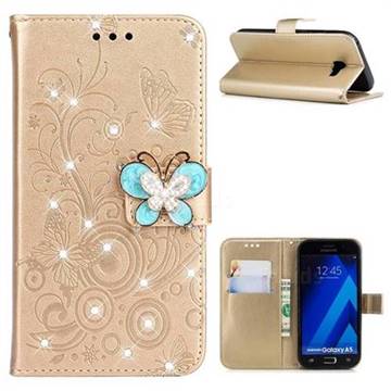 Embossing Butterfly Circle Rhinestone Leather Wallet Case for Samsung Galaxy A5 2017 A520 - Champagne