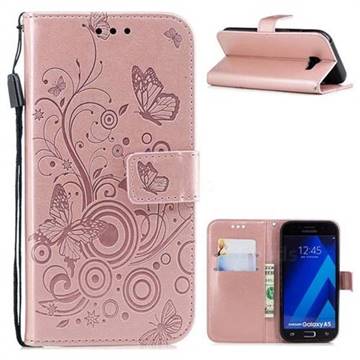 Intricate Embossing Butterfly Circle Leather Wallet Case for Samsung Galaxy A5 2017 A520 - Rose Gold