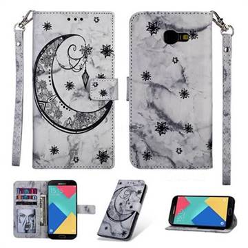 Moon Flower Marble Leather Wallet Phone Case for Samsung Galaxy A5 2017 A520 - Black