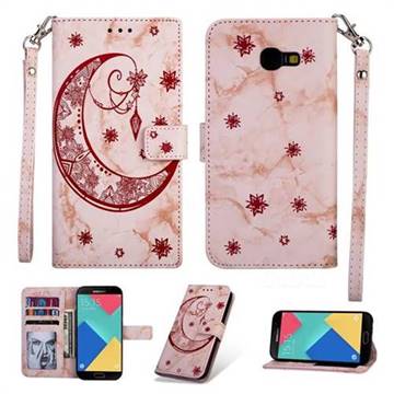 Moon Flower Marble Leather Wallet Phone Case for Samsung Galaxy A5 2017 A520 - Pink