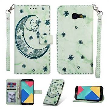 Moon Flower Marble Leather Wallet Phone Case for Samsung Galaxy A5 2017 A520 - Green