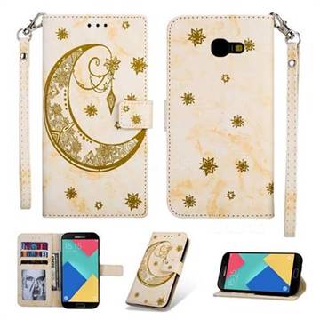 Moon Flower Marble Leather Wallet Phone Case for Samsung Galaxy A5 2017 A520 - Yellow