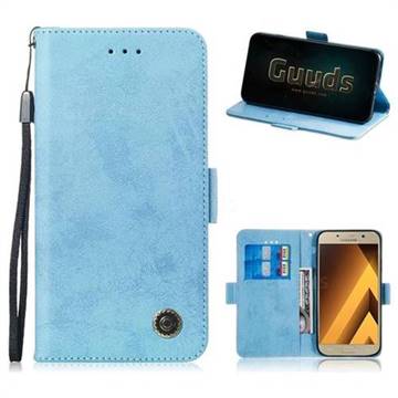 Retro Classic Leather Phone Wallet Case Cover for Samsung Galaxy A5 2017 A520 - Light Blue
