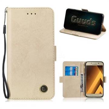Retro Classic Leather Phone Wallet Case Cover for Samsung Galaxy A5 2017 A520 - Golden