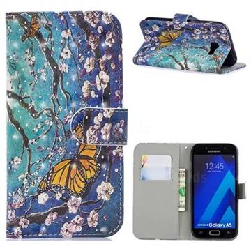 Blue Butterfly 3D Painted Leather Phone Wallet Case for Samsung Galaxy A5 2017 A520