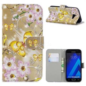 Golden Butterfly 3D Painted Leather Phone Wallet Case for Samsung Galaxy A5 2017 A520