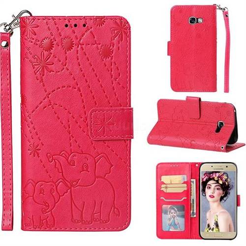 Embossing Fireworks Elephant Leather Wallet Case for Samsung Galaxy A5 2017 A520 - Red