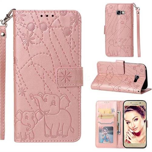 Embossing Fireworks Elephant Leather Wallet Case for Samsung Galaxy A5 2017 A520 - Rose Gold