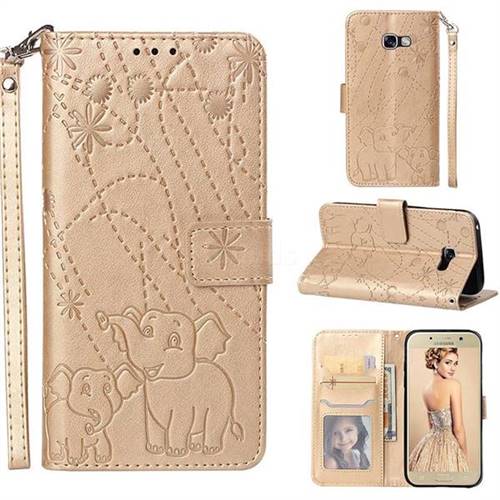 Embossing Fireworks Elephant Leather Wallet Case for Samsung Galaxy A5 2017 A520 - Golden
