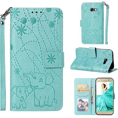 Embossing Fireworks Elephant Leather Wallet Case for Samsung Galaxy A5 2017 A520 - Green