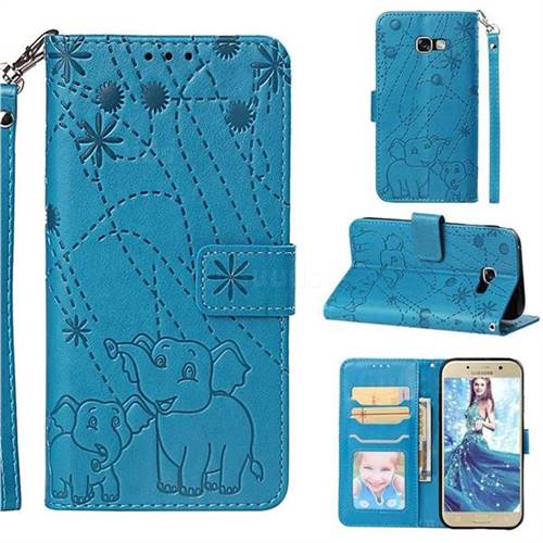 Embossing Fireworks Elephant Leather Wallet Case for Samsung Galaxy A5 2017 A520 - Blue