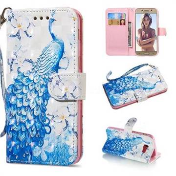 Blue Peacock 3D Painted Leather Wallet Phone Case for Samsung Galaxy A5 2017 A520