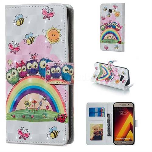 Rainbow Owl Family 3D Painted Leather Phone Wallet Case for Samsung Galaxy A5 2017 A520