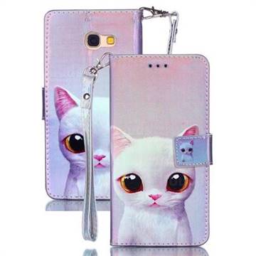 White Cat Blue Ray Light PU Leather Wallet Case for Samsung Galaxy A5 2017 A520
