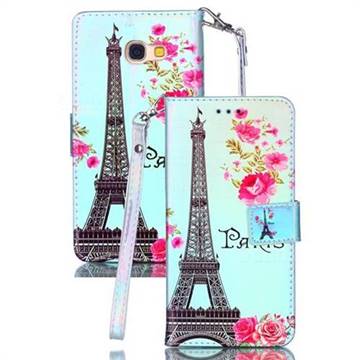 Eiffel Tower Blue Ray Light PU Leather Wallet Case for Samsung Galaxy A5 2017 A520