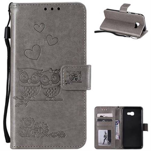 Embossing Owl Couple Flower Leather Wallet Case for Samsung Galaxy A5 2017 A520 - Gray