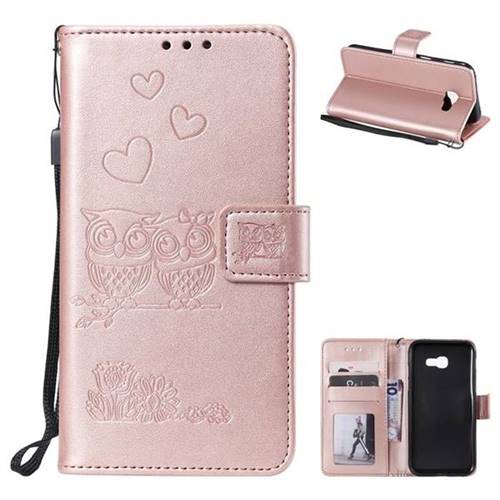 Embossing Owl Couple Flower Leather Wallet Case for Samsung Galaxy A5 2017 A520 - Rose Gold
