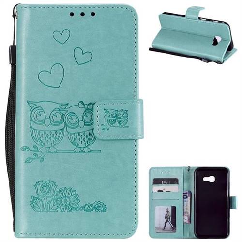 Embossing Owl Couple Flower Leather Wallet Case for Samsung Galaxy A5 2017 A520 - Green
