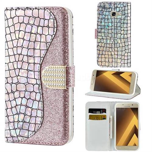 Glitter Diamond Buckle Laser Stitching Leather Wallet Phone Case for Samsung Galaxy A5 2017 A520 - Pink