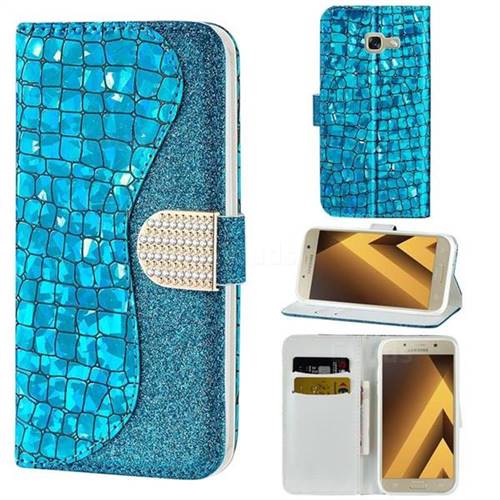 Glitter Diamond Buckle Laser Stitching Leather Wallet Phone Case for Samsung Galaxy A5 2017 A520 - Blue