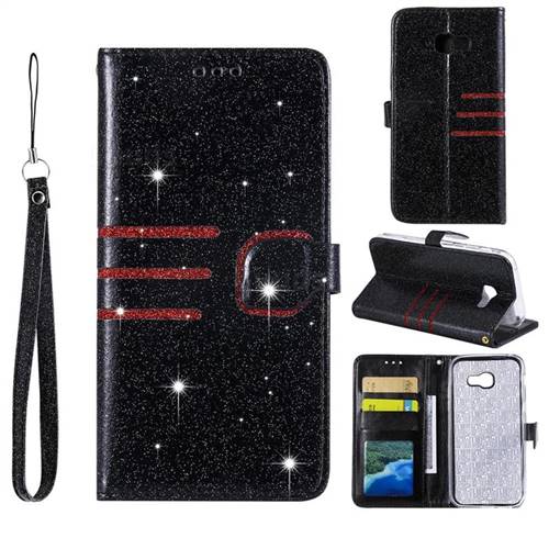 Retro Stitching Glitter Leather Wallet Phone Case for Samsung Galaxy A5 2017 A520 - Black