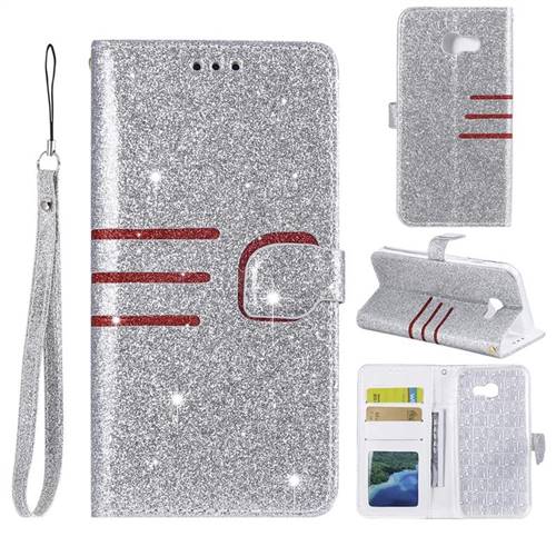 Retro Stitching Glitter Leather Wallet Phone Case for Samsung Galaxy A5 2017 A520 - Silver