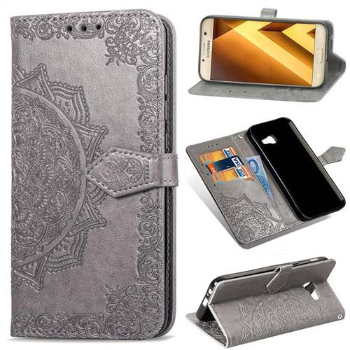 Embossing Imprint Mandala Flower Leather Wallet Case for Samsung Galaxy A5 2017 A520 - Gray